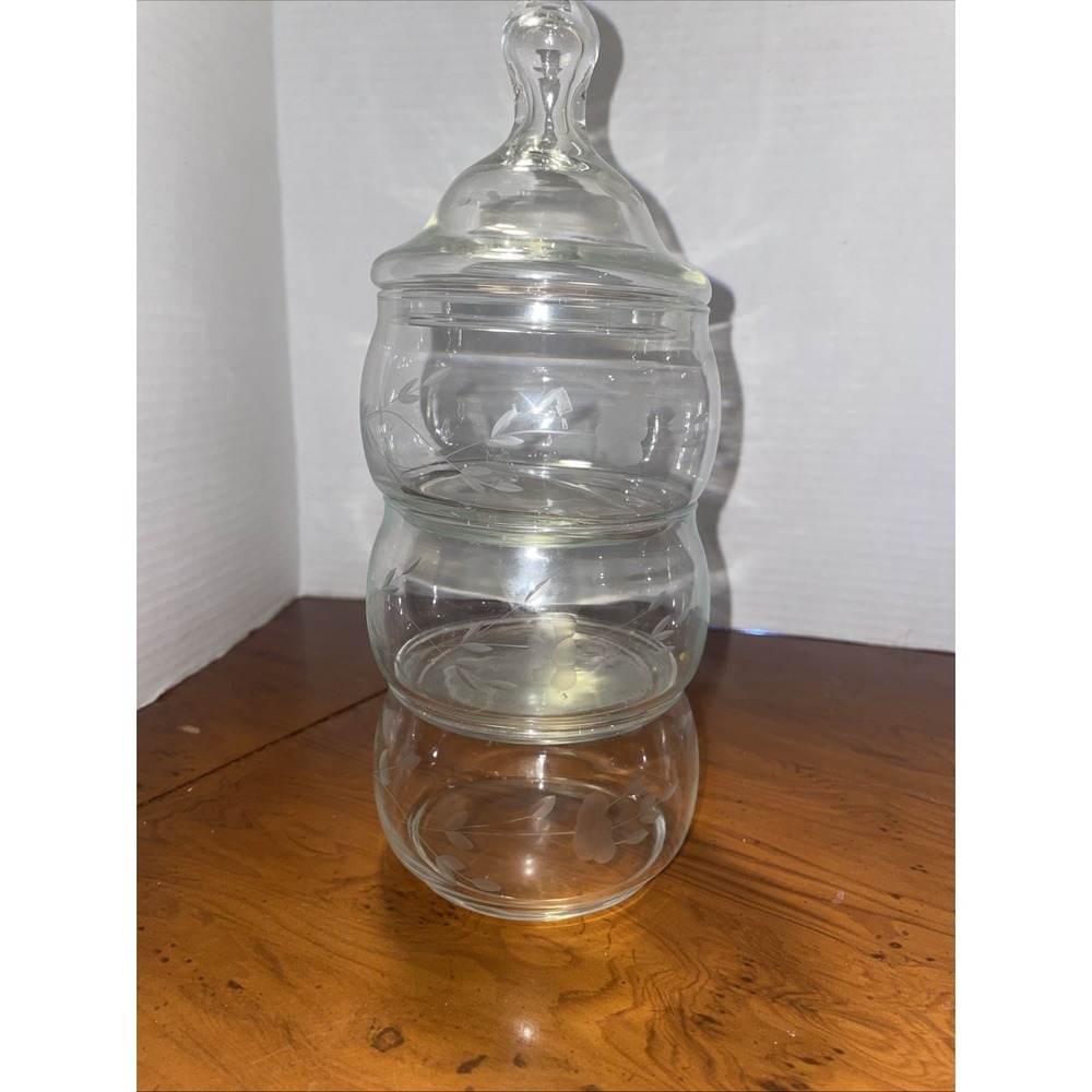 Vintage Princess House Heritage Crystal Candy Dish Stackable 3 Tier & Lid #443